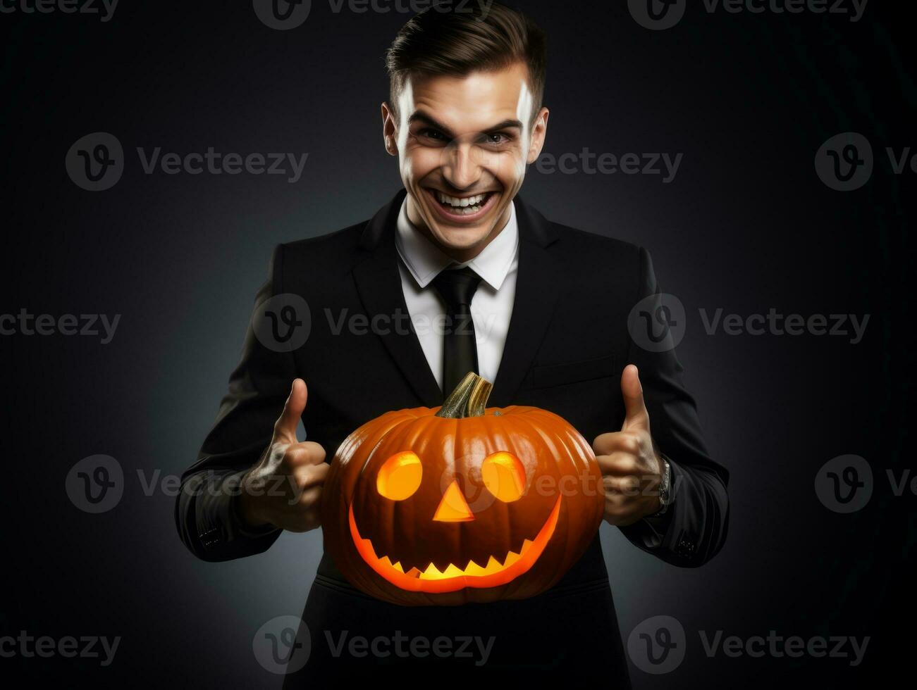 Man in a Halloween costume with a playful pose AI Generative photo