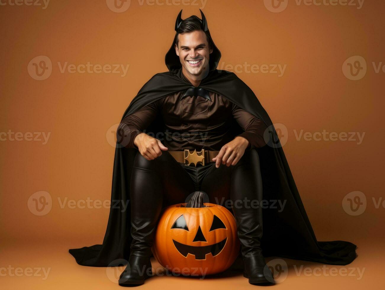 Man in a Halloween costume with a playful pose AI Generative photo