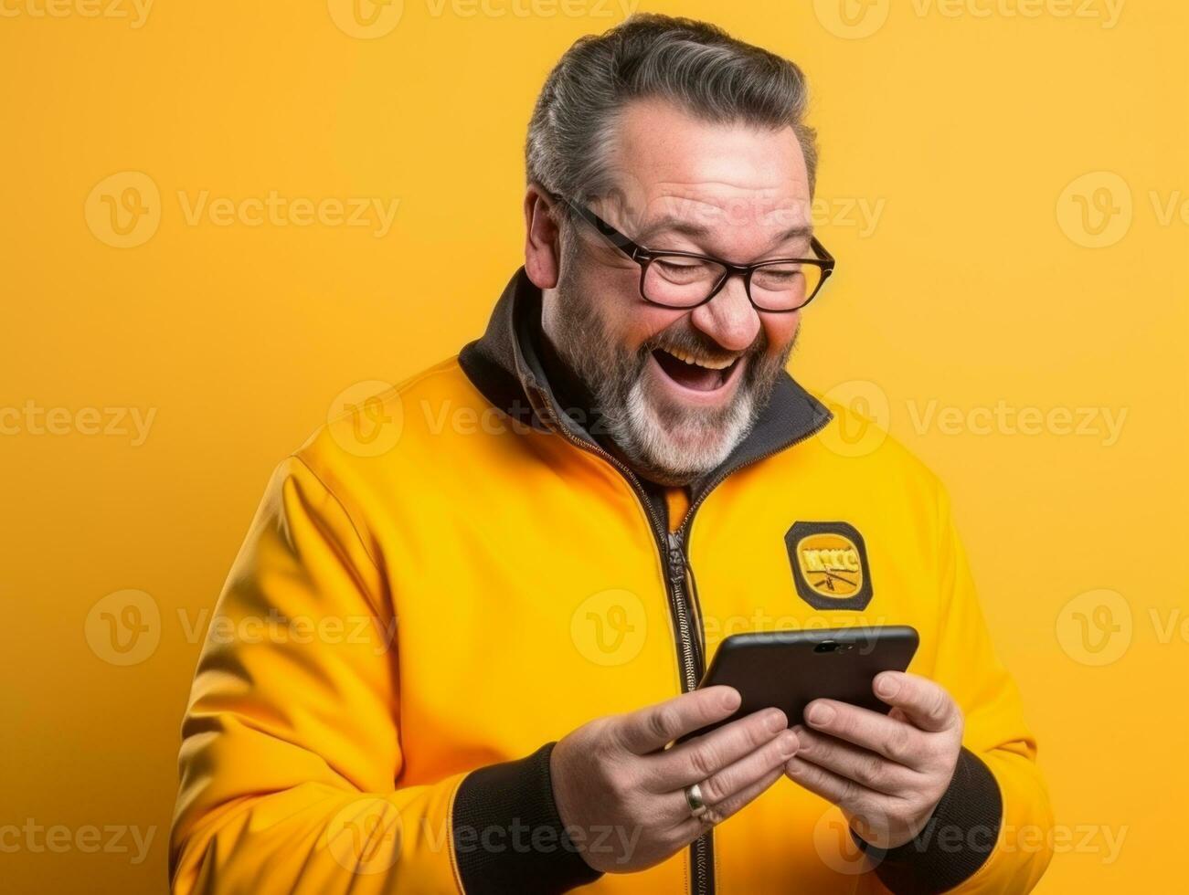 man from Colombia using smartphone for online communication AI Generative photo