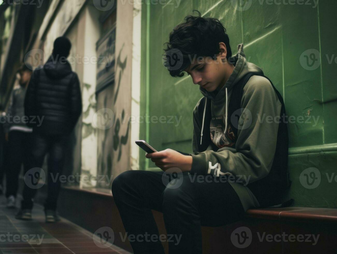 teenager from Colombia using a smartphone for playing games AI Generative photo