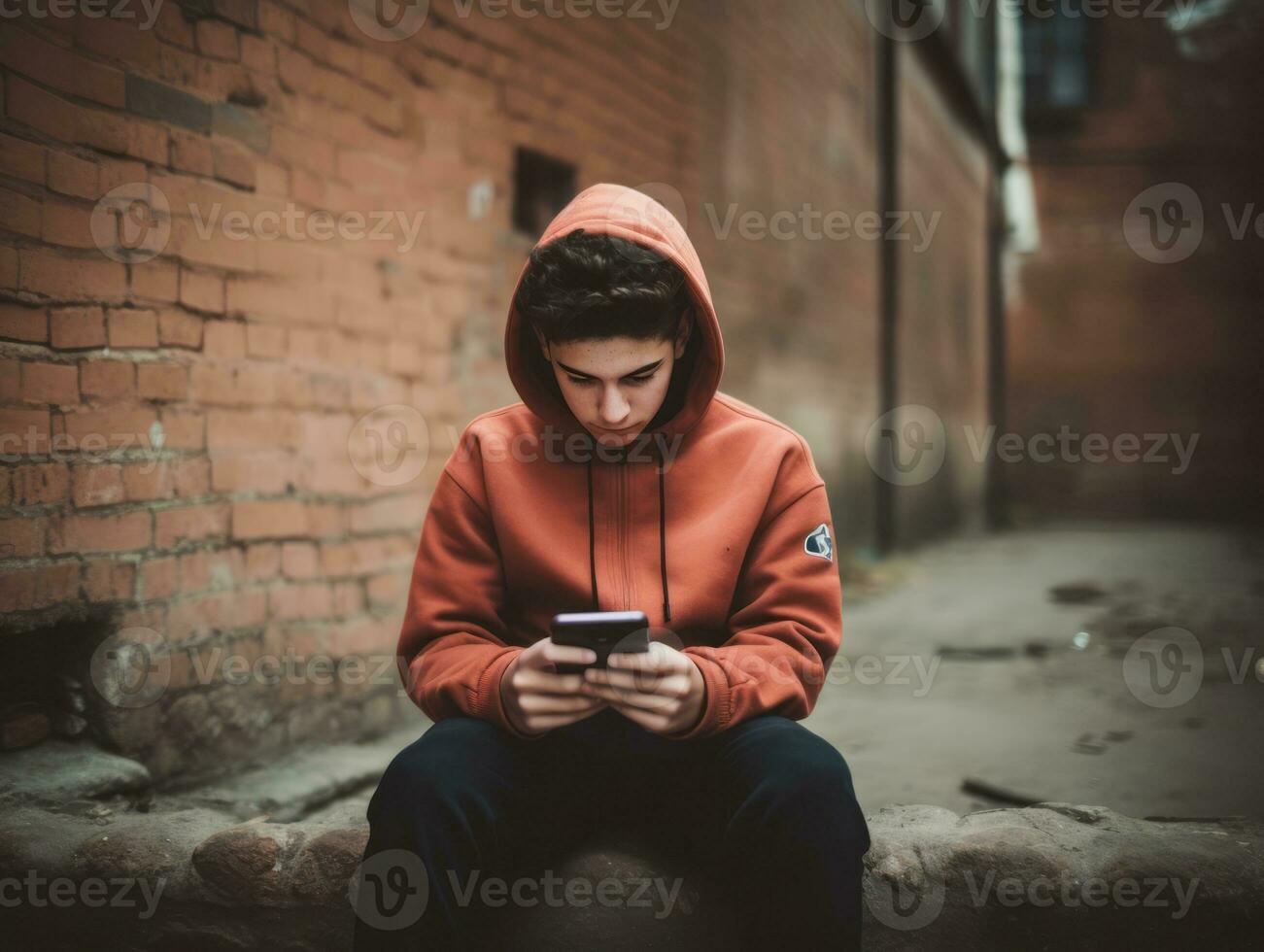 teenager from Colombia using a smartphone for playing games AI Generative photo