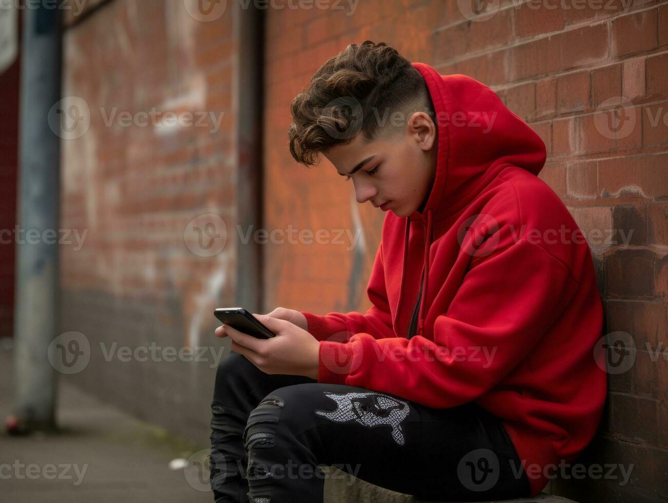 teenager from Colombia using a smartphone for playing games AI Generative photo
