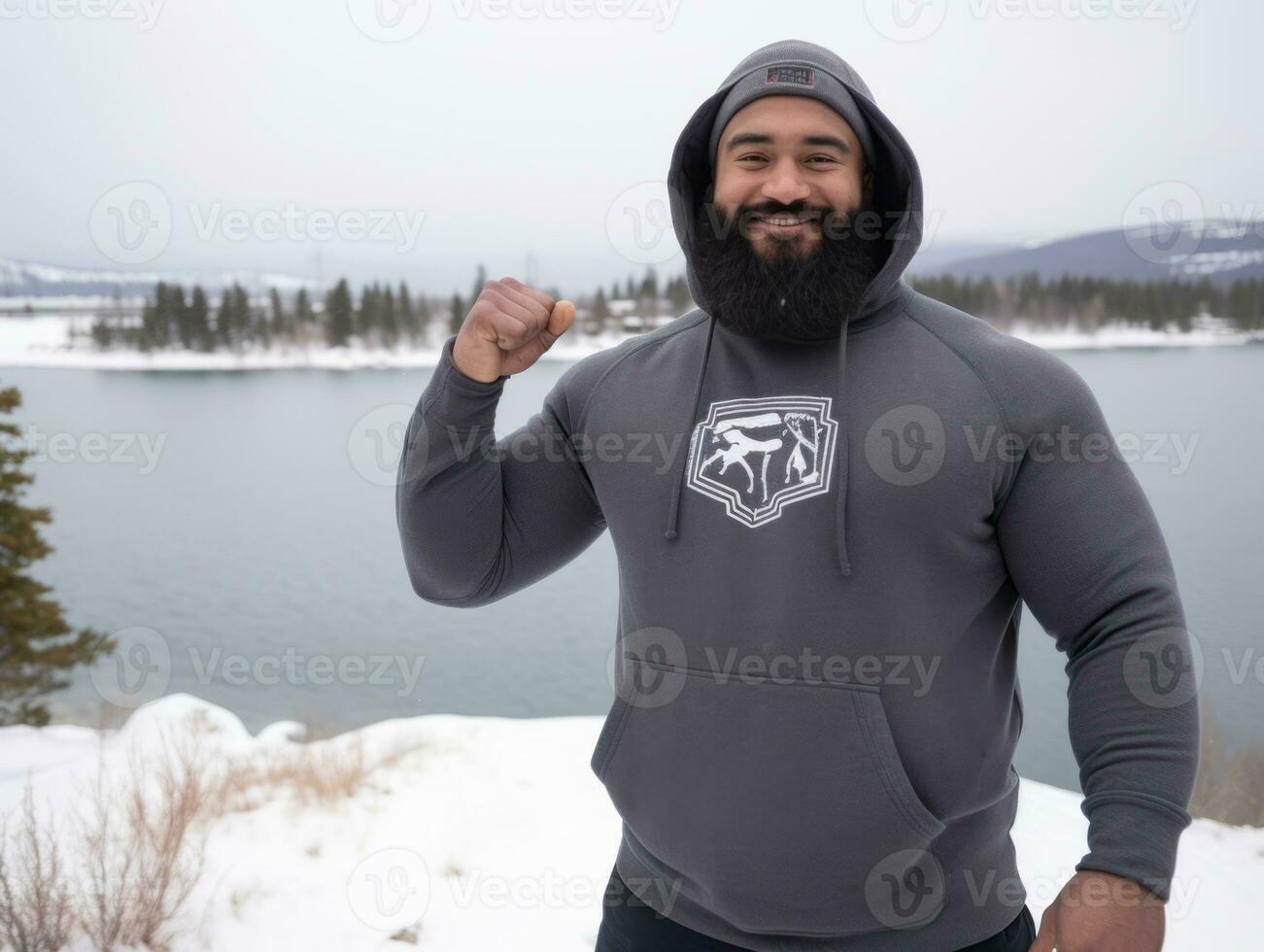 african american man enjoys the winter snowy day in playful emontional dynamic pose AI Generative photo
