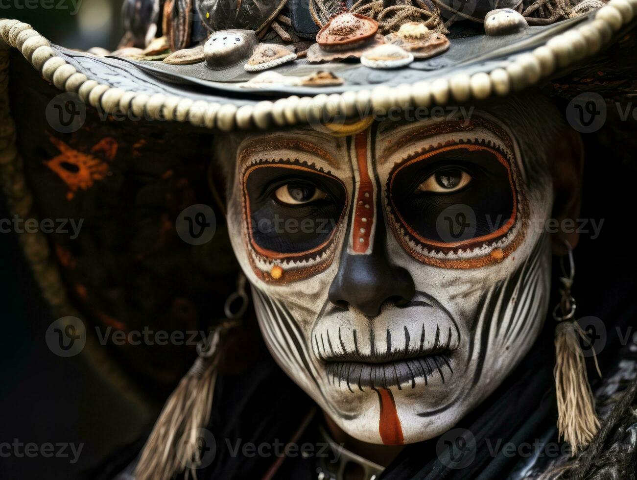 man in Day of the Dead makeup with playful pose AI Generative photo