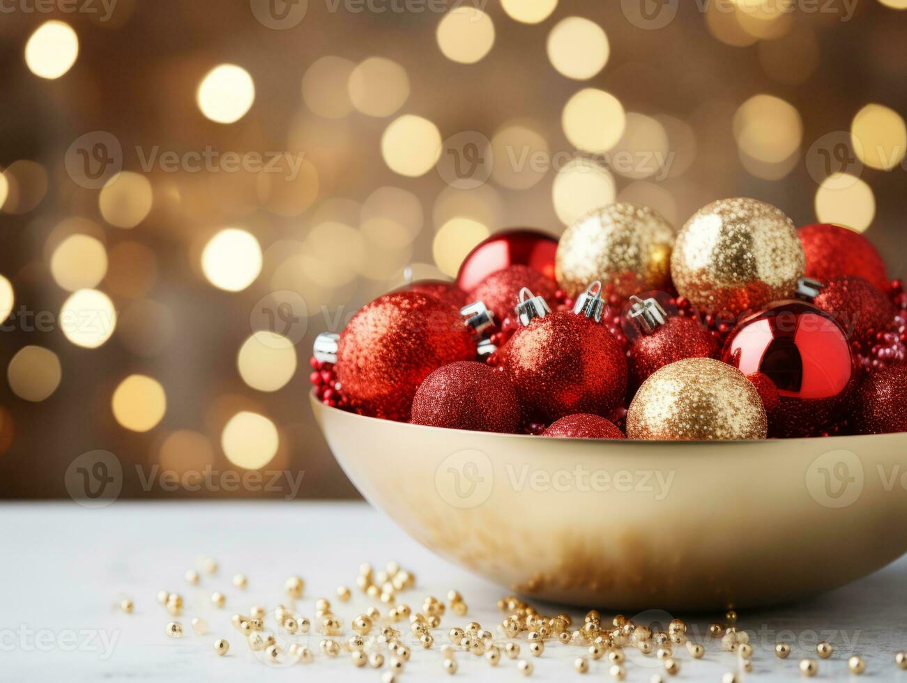 Christmas composition with copy space and bokeh background AI Generative photo