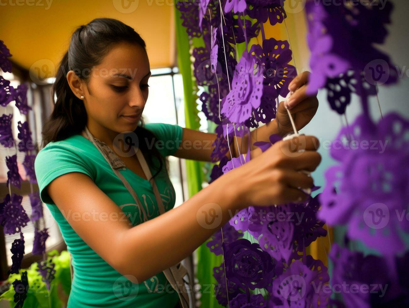 mujer crear papel picado vistoso papel decoraciones ai generativo foto