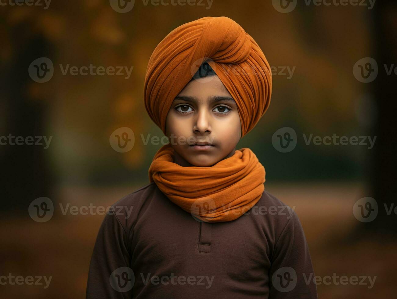 indio niño en juguetón emocional dinámica actitud en otoño antecedentes ai generativo foto