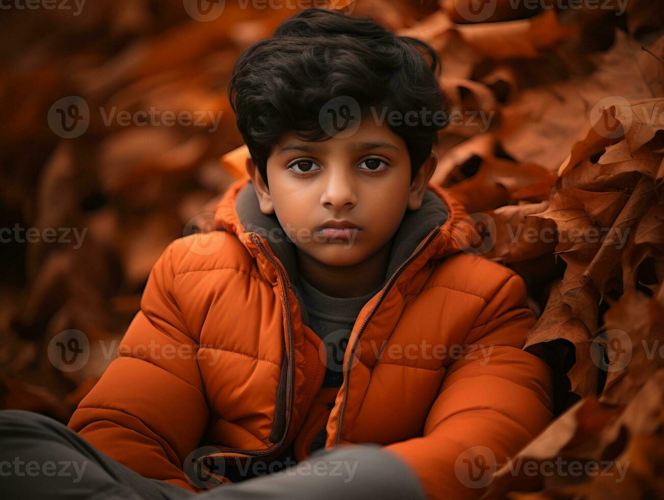 indio niño en juguetón emocional dinámica actitud en otoño antecedentes ai generativo foto