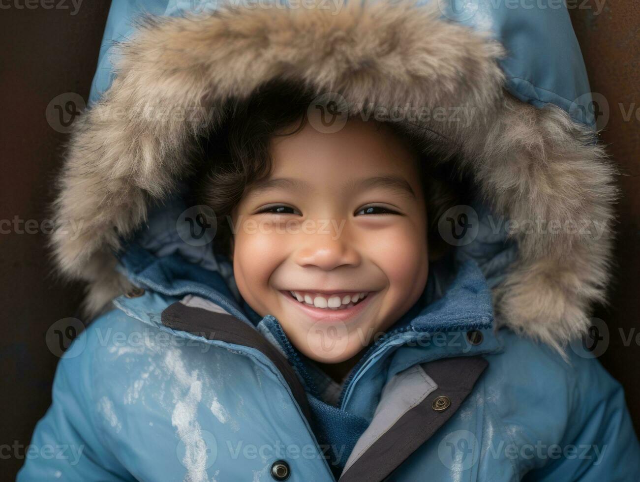 kid enjoys the winter snowy day in playful pose AI Generative photo
