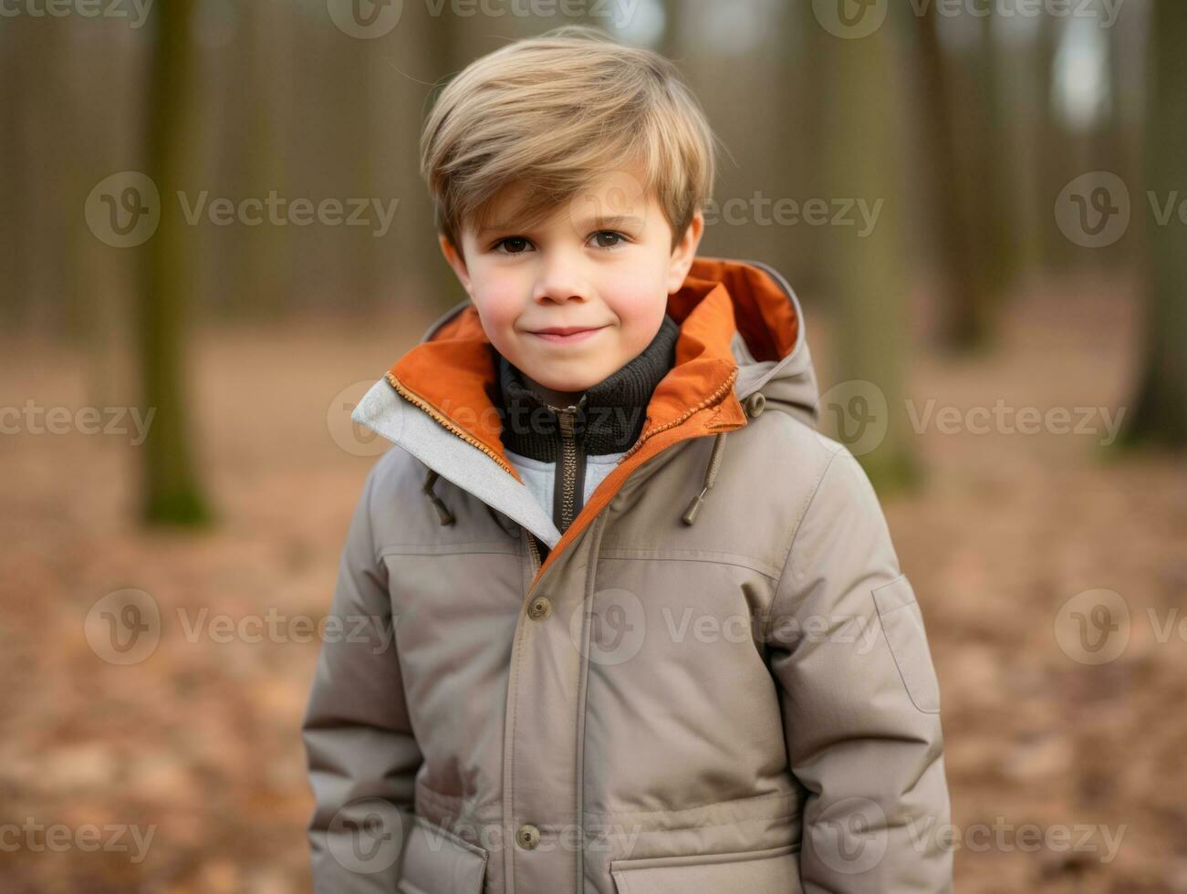 kid enjoys the winter snowy day in playful pose AI Generative photo