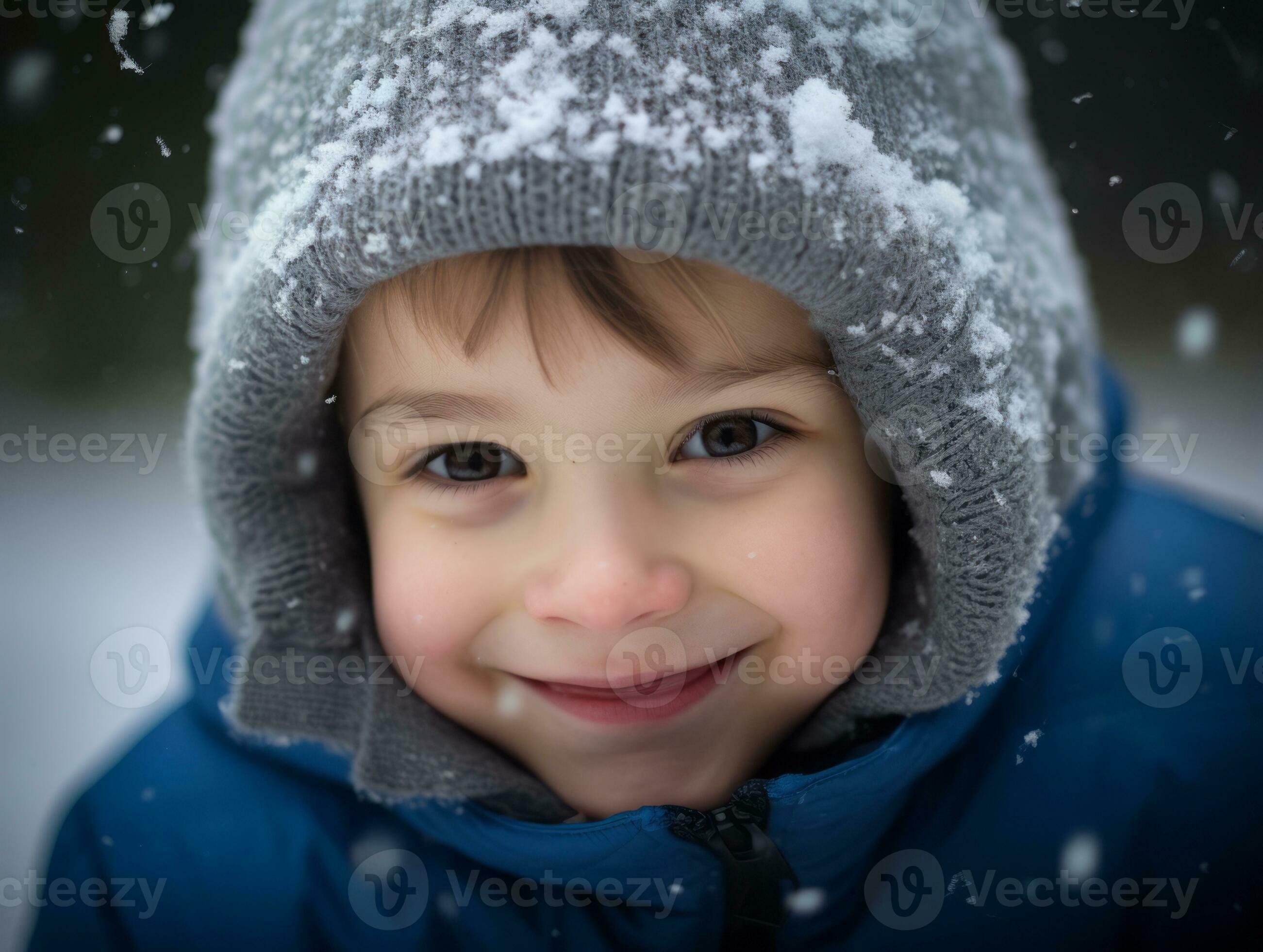 kid enjoys the winter snowy day in playful pose AI Generative 28930455