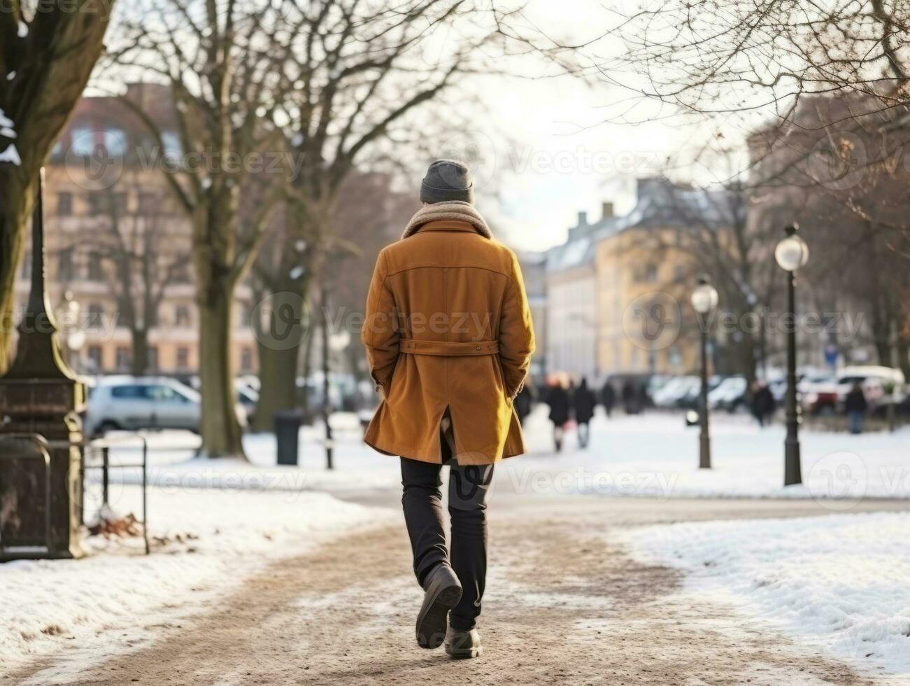 man enjoys a leisurely walk on a winter day AI Generative photo