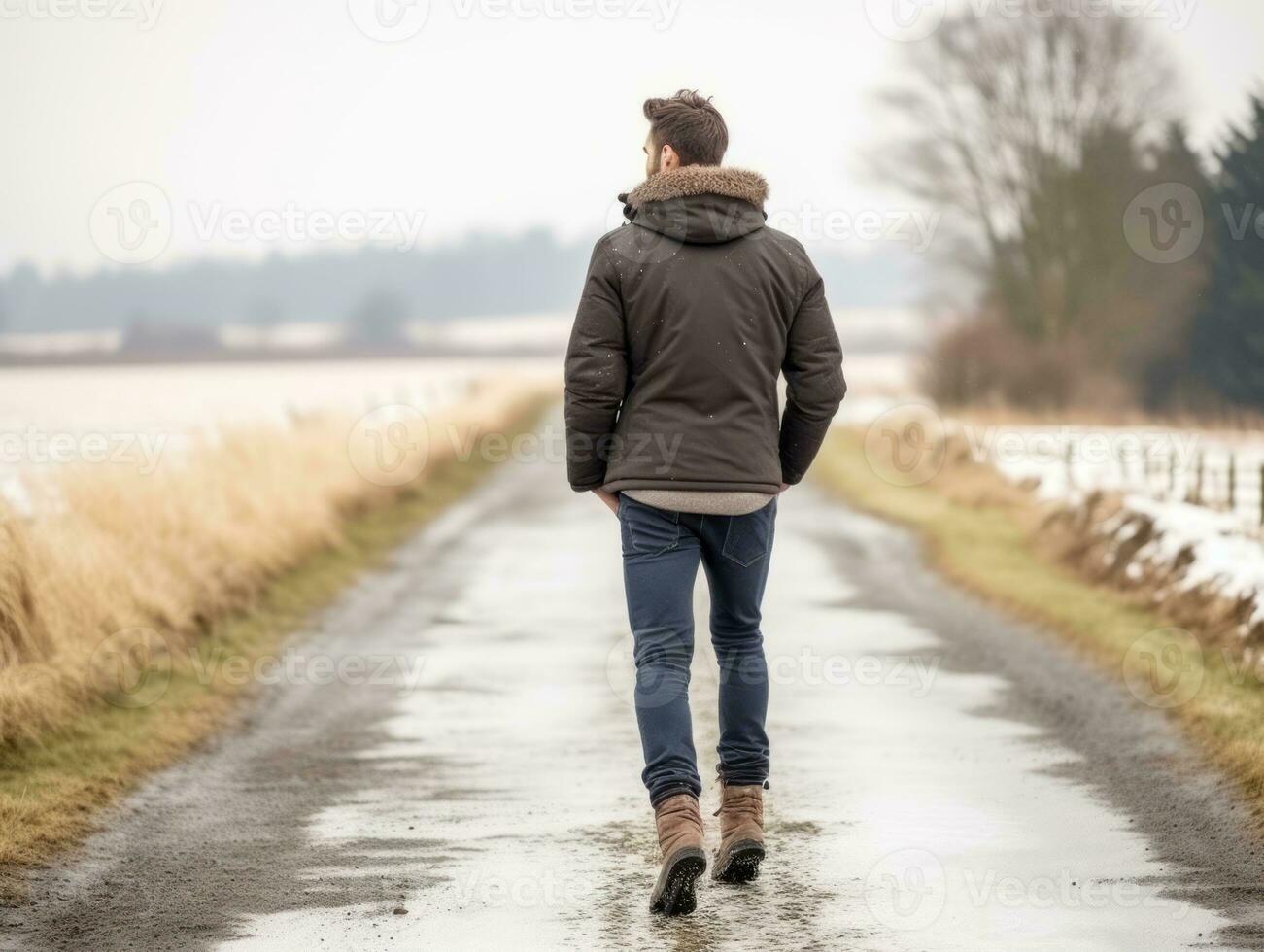 man enjoys a leisurely walk on a winter day AI Generative photo