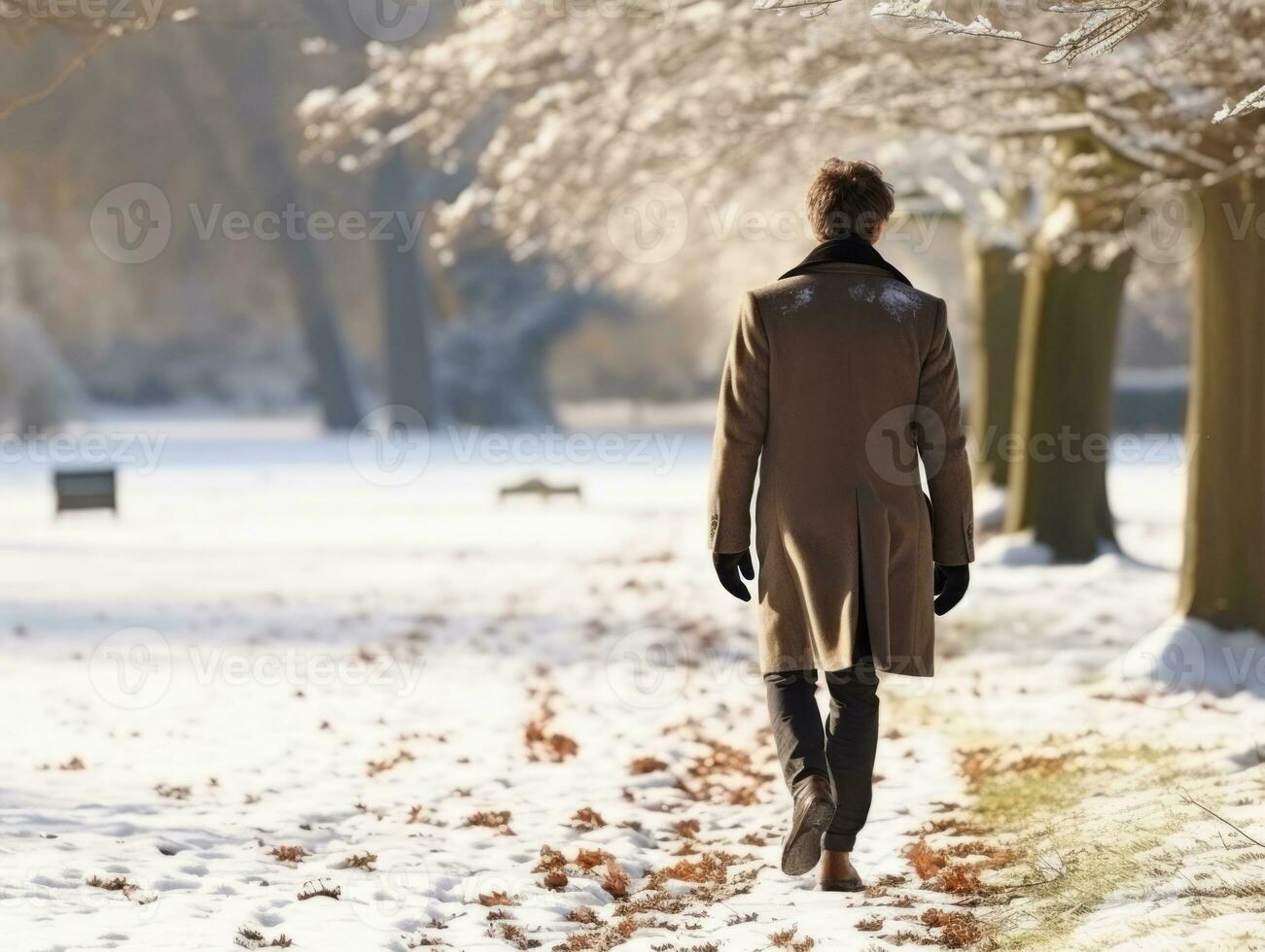 man enjoys a leisurely walk on a winter day AI Generative photo