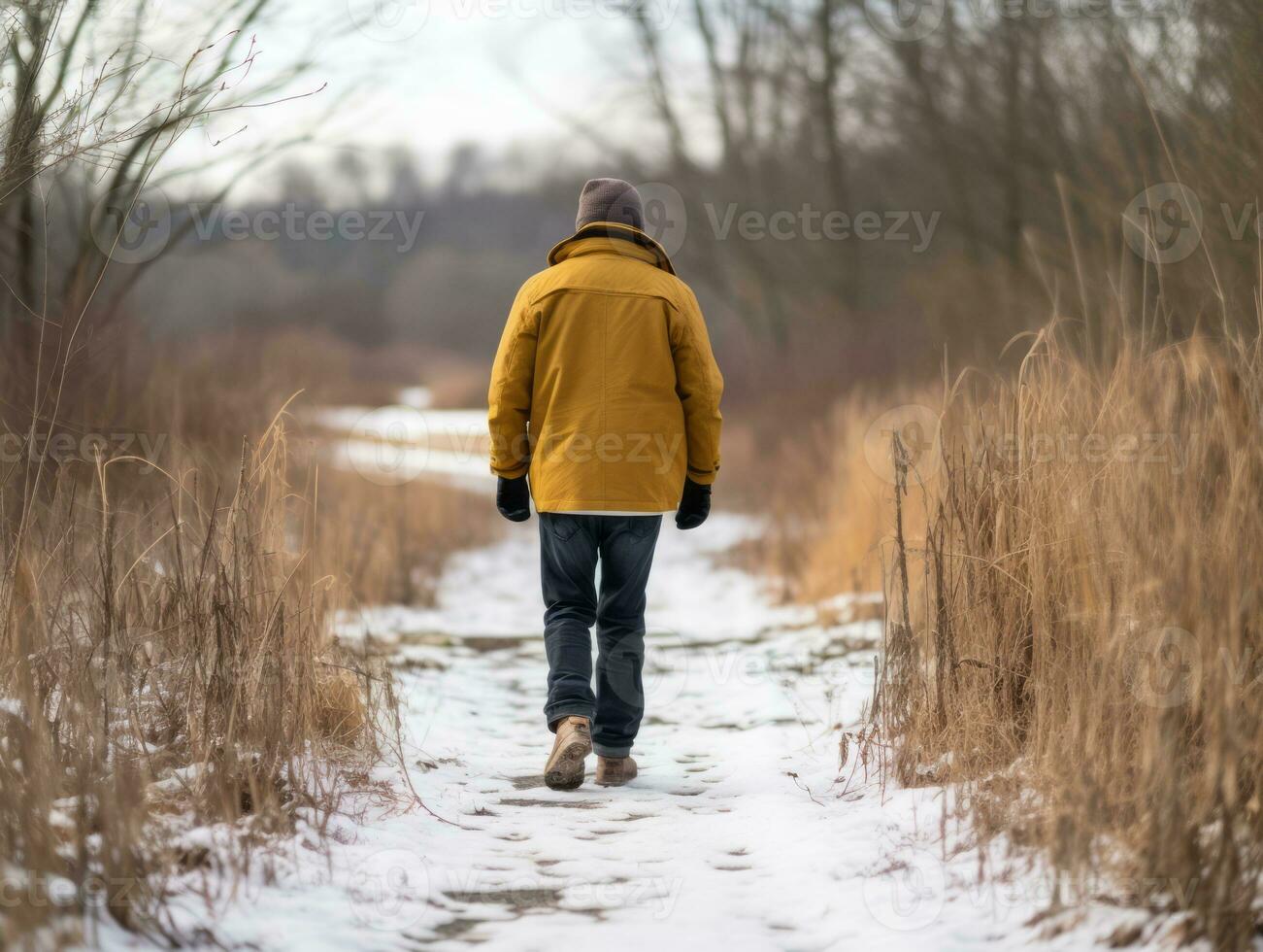 man enjoys a leisurely walk on a winter day AI Generative photo