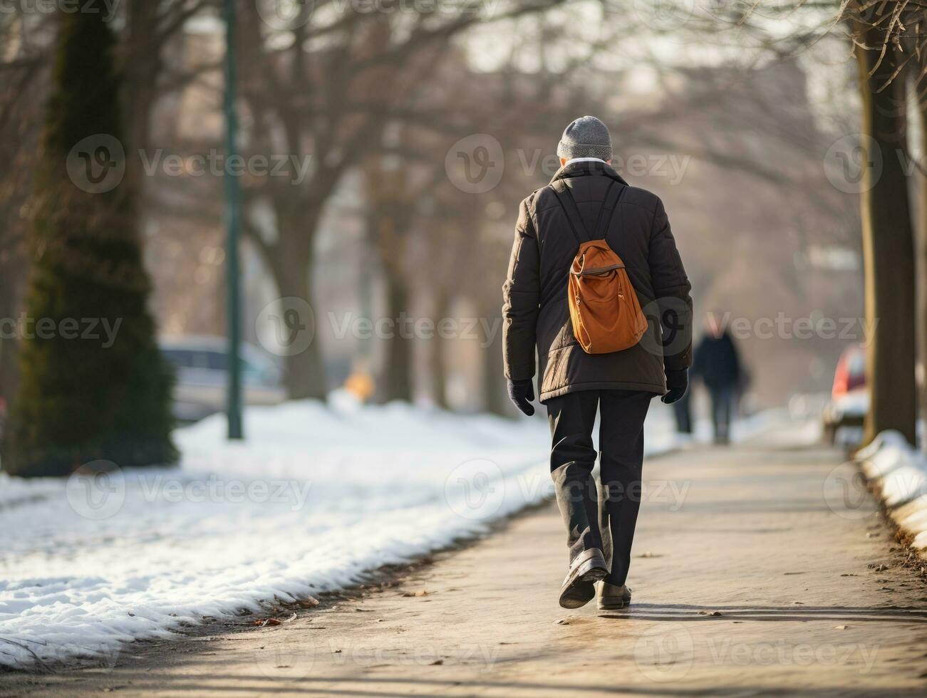 man enjoys a leisurely walk on a winter day AI Generative photo