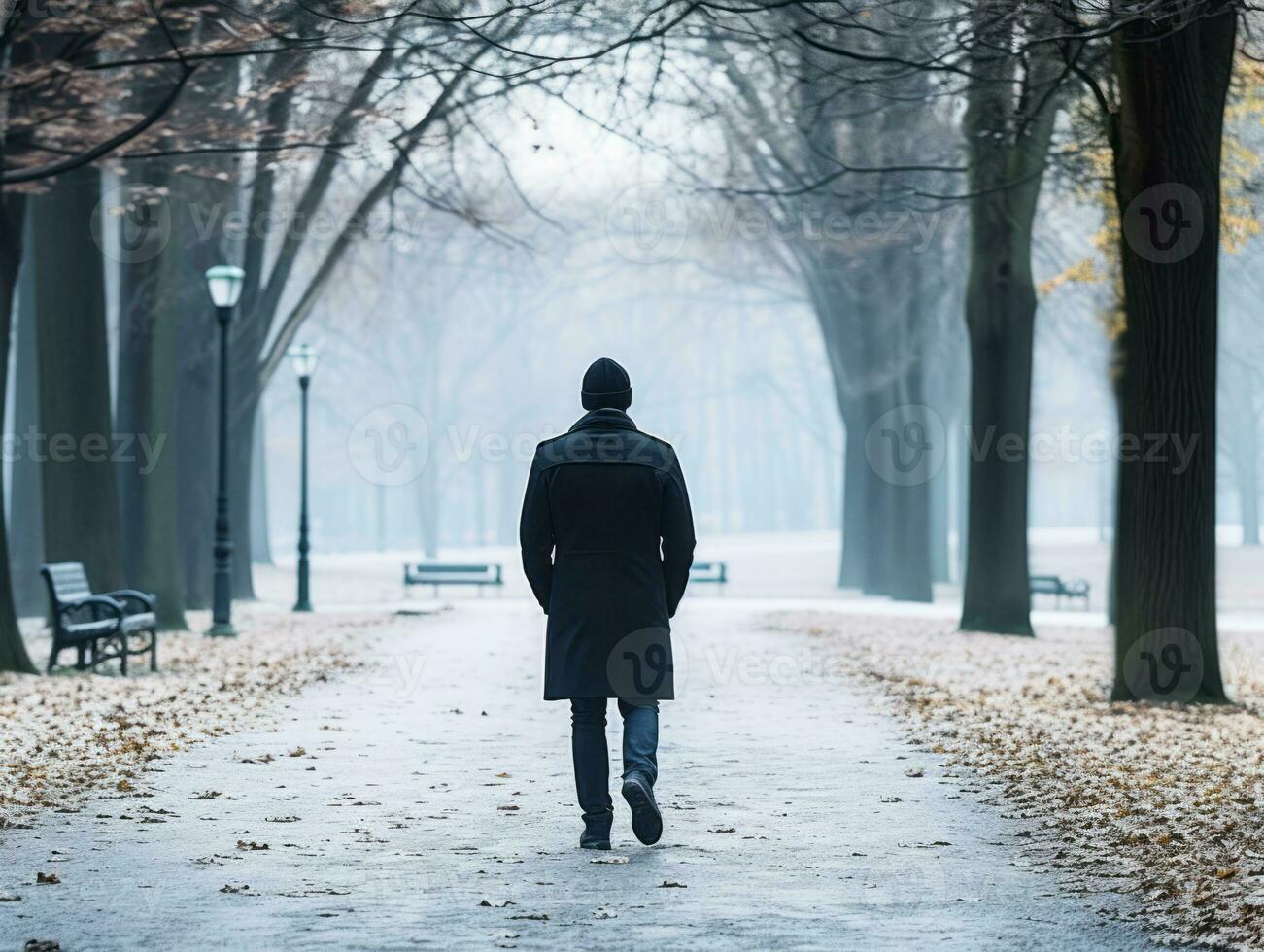 man enjoys a leisurely walk on a winter day AI Generative photo