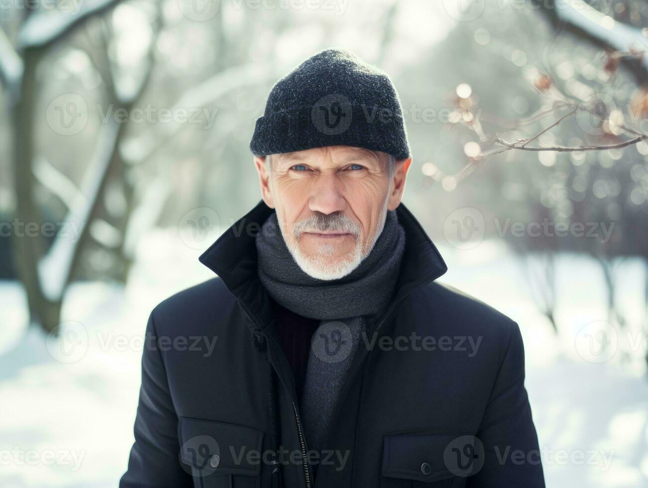 man enjoys a leisurely walk on a winter day AI Generative photo
