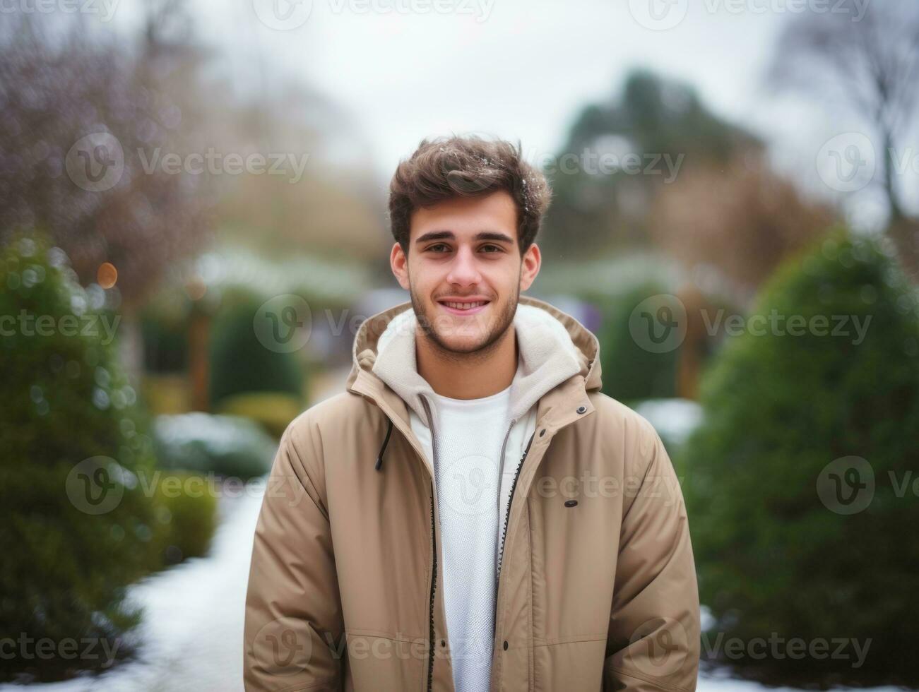 man enjoys a leisurely walk on a winter day AI Generative photo
