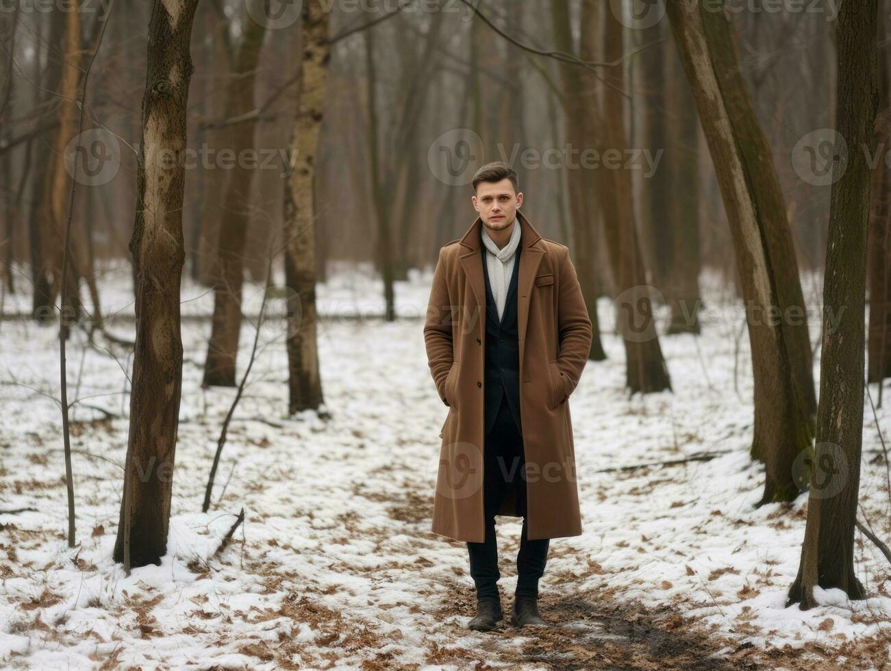 man enjoys a leisurely walk on a winter day AI Generative photo