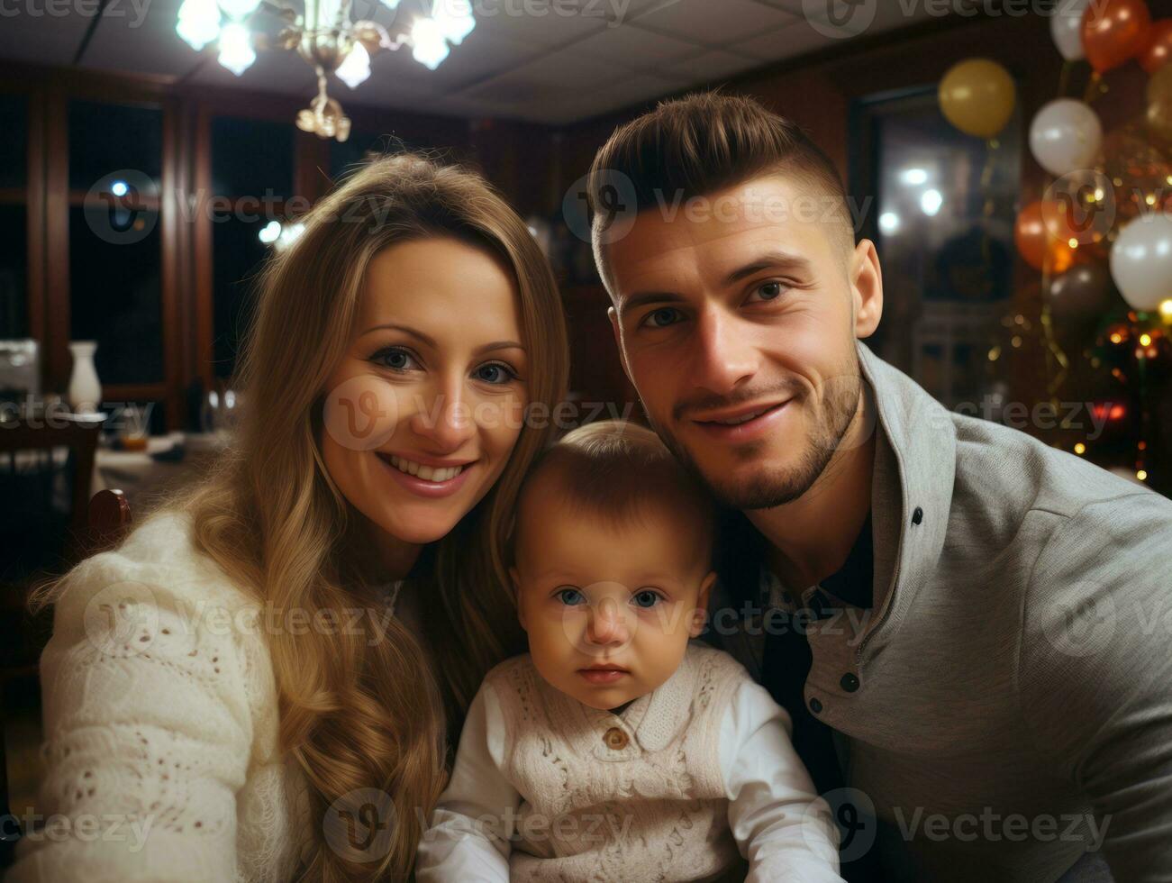 el familia disfruta celebrando Navidad víspera juntos ai generativo foto