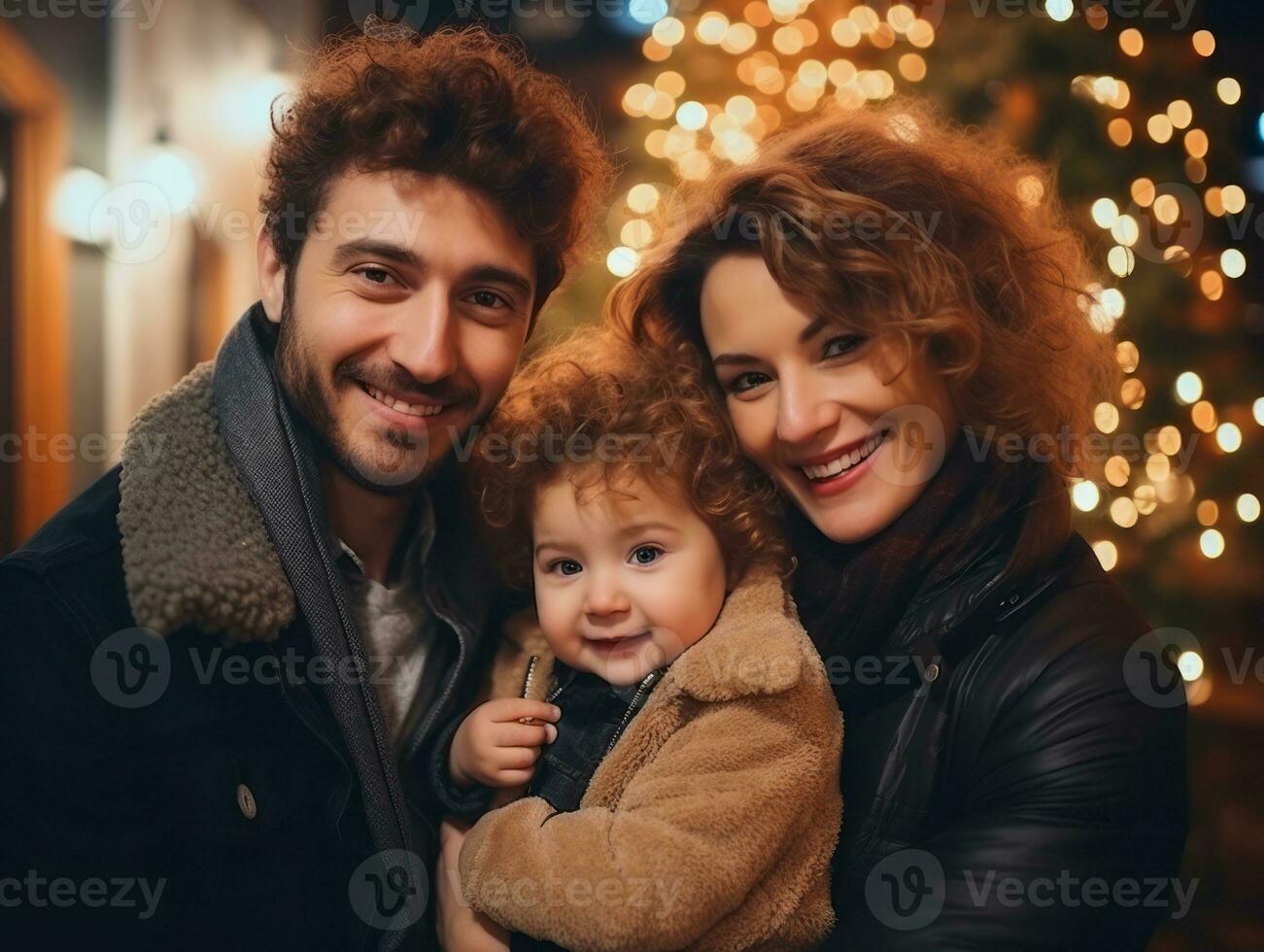 el familia disfruta celebrando Navidad víspera juntos ai generativo foto