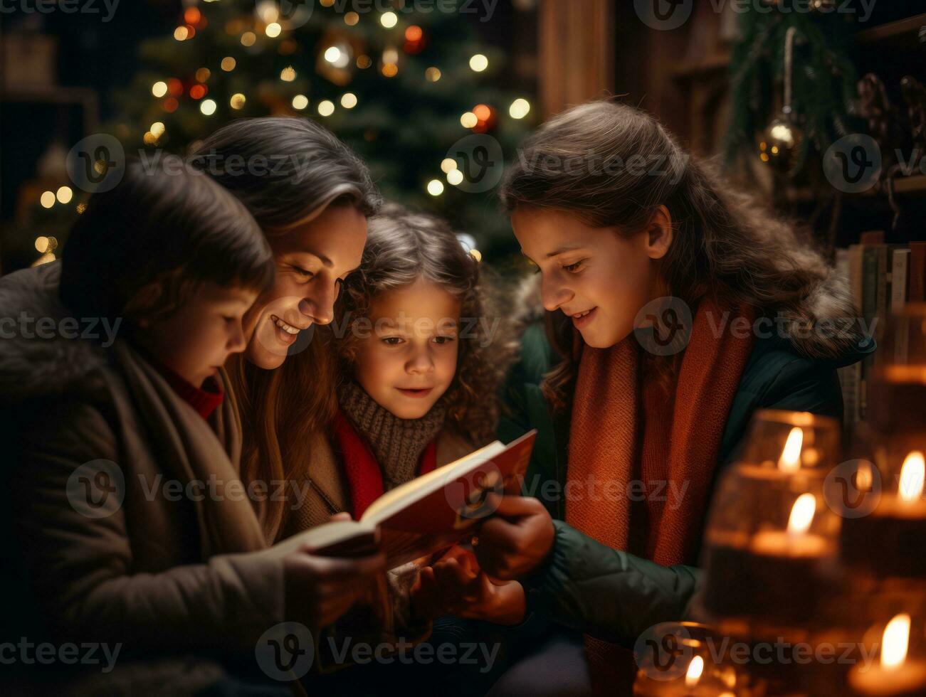 The family enjoys celebrating Christmas Eve together AI Generative photo