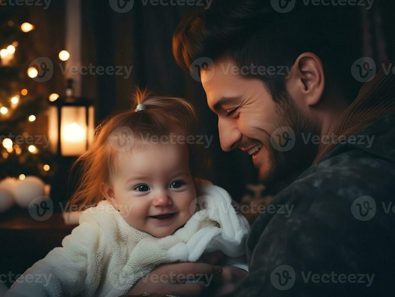 el familia disfruta celebrando Navidad víspera juntos ai generativo foto