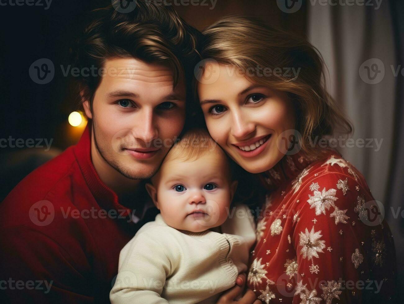 el familia disfruta celebrando Navidad víspera juntos ai generativo foto