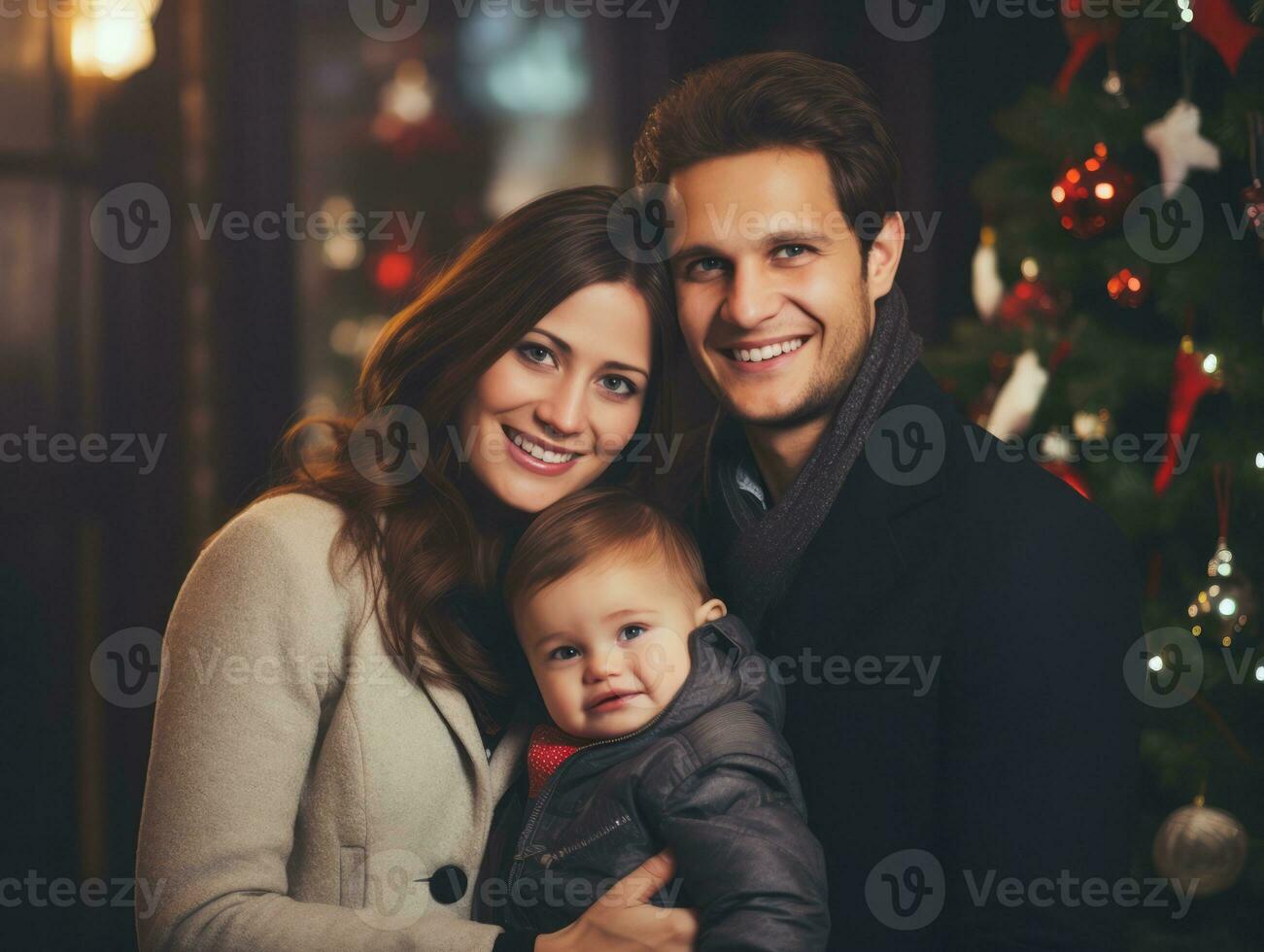 el familia disfruta celebrando Navidad víspera juntos ai generativo foto