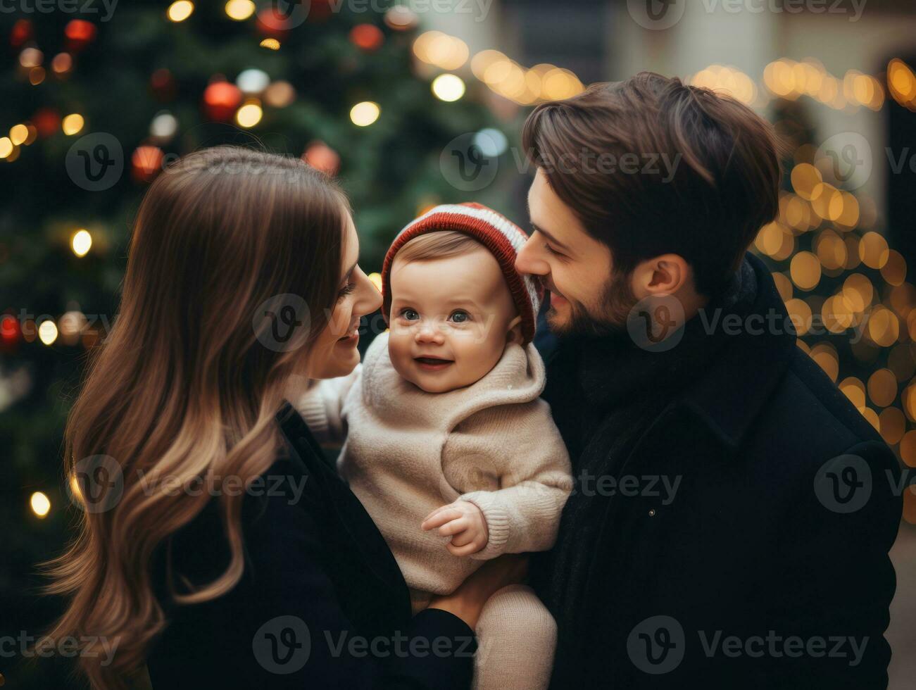 el familia disfruta celebrando Navidad víspera juntos ai generativo foto