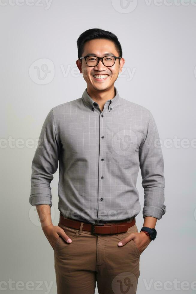 Handsome asian man emotional dynamic gestures on solid background AI Generative photo