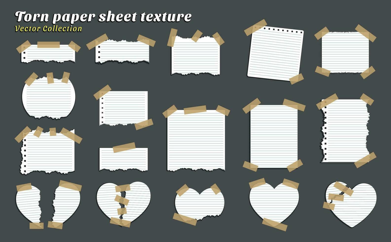 colección de texturas de Rasgado papel hojas de varios formas en un oscuro antecedentes vector