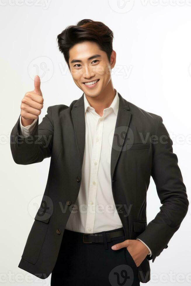 Handsome asian man emotional dynamic gestures on solid background AI Generative photo