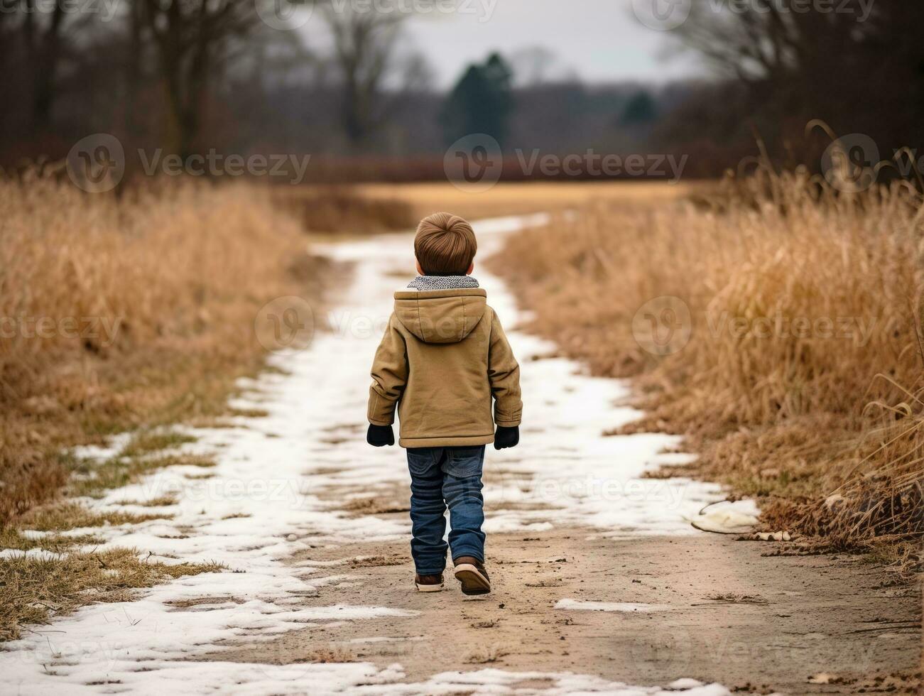 Kid enjoys a leisurely walk in a winter day AI Generative photo