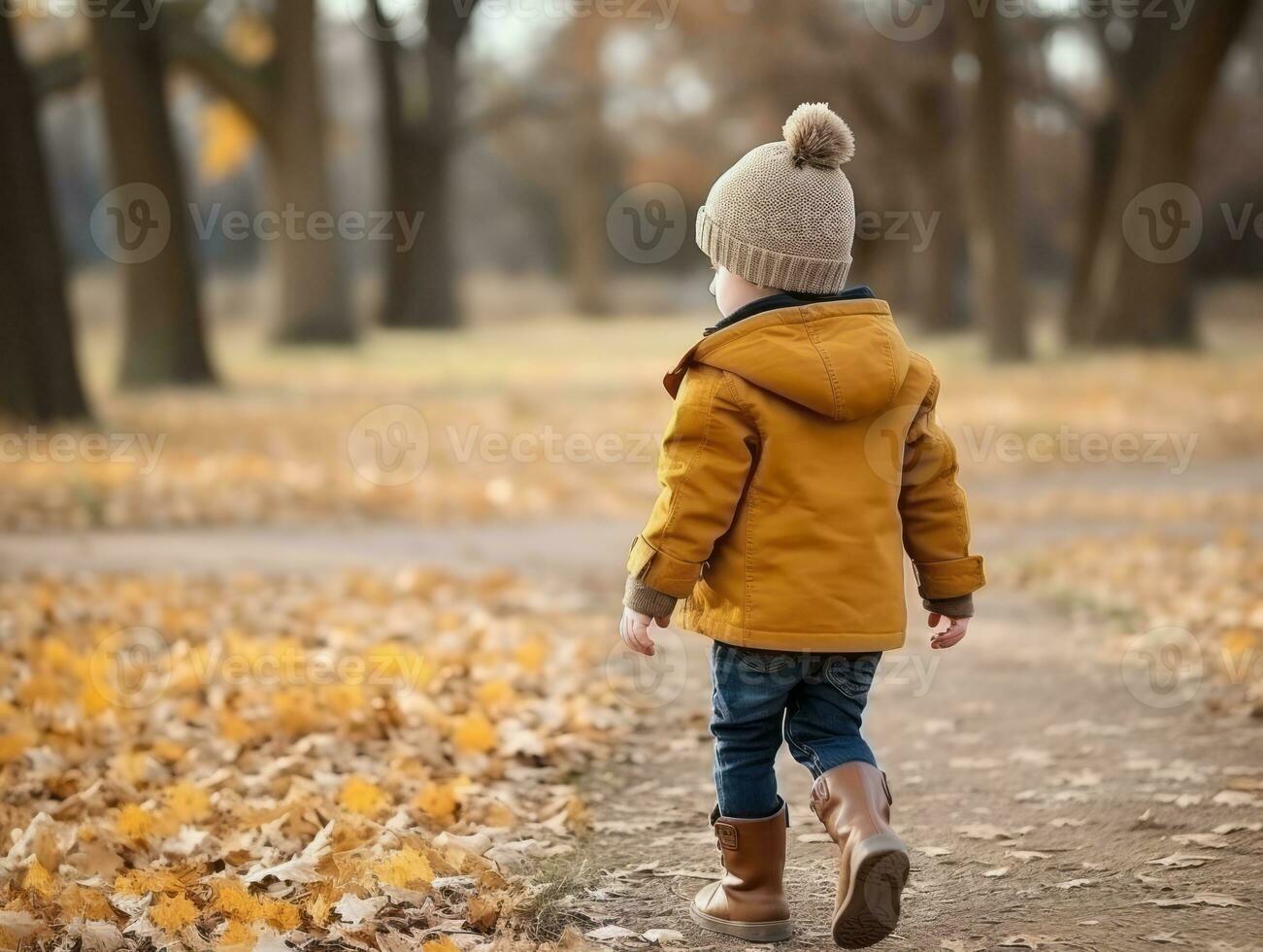 Kid enjoys a leisurely walk in a winter day AI Generative photo