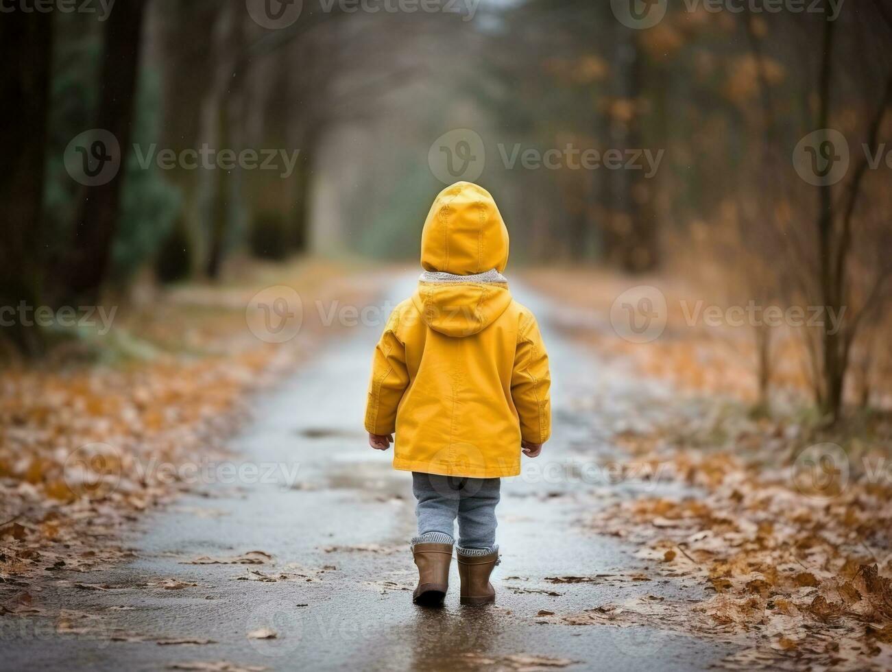 Kid enjoys a leisurely walk in a winter day AI Generative photo