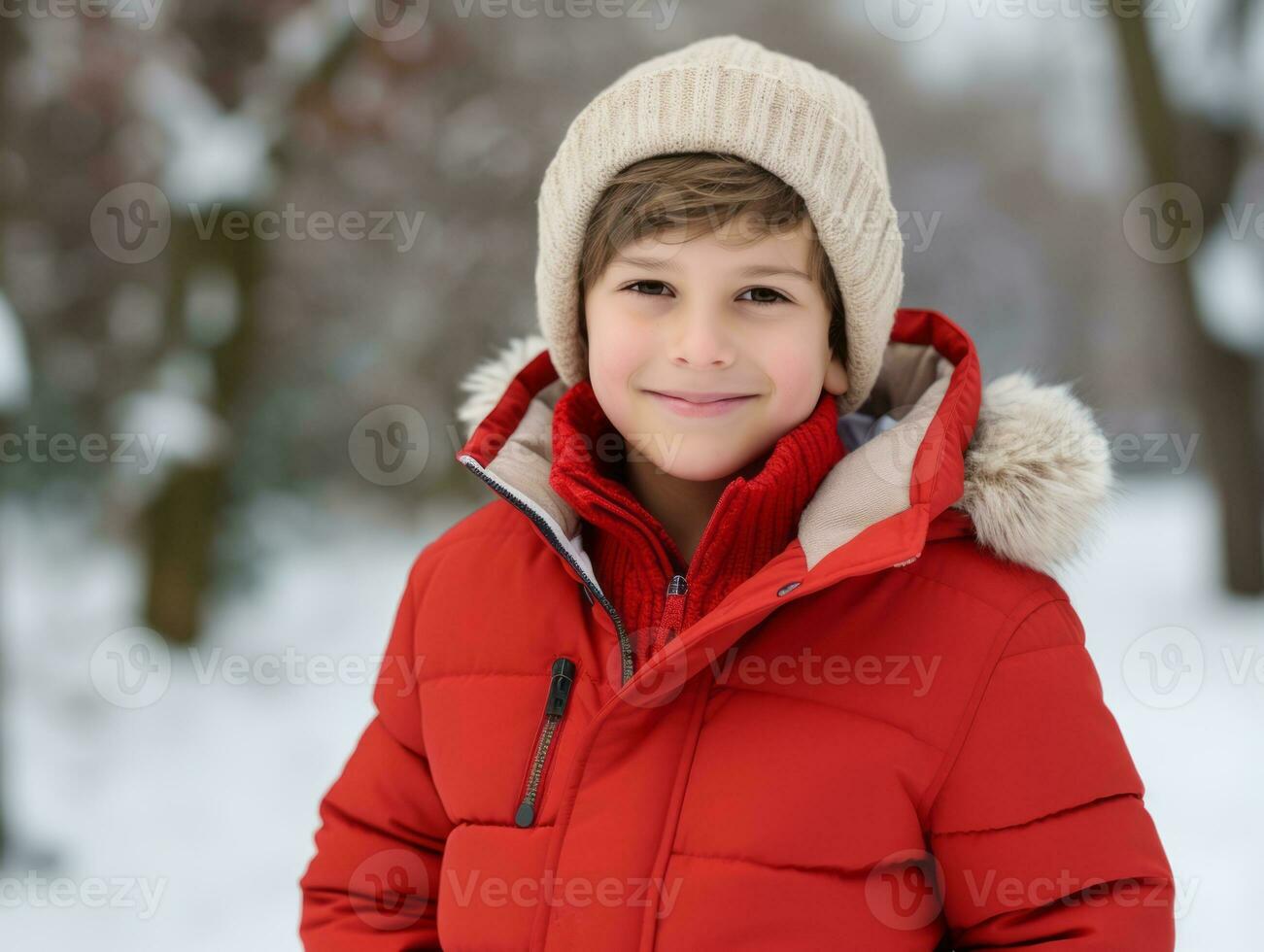 Kid enjoys a leisurely walk in a winter day AI Generative photo