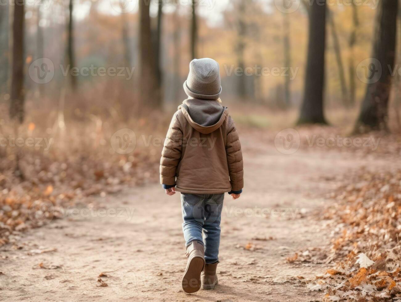 Kid enjoys a leisurely walk in a winter day AI Generative photo