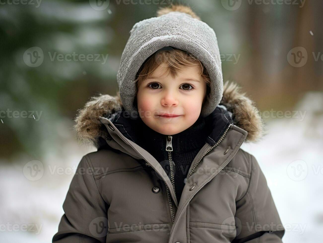 Kid enjoys a leisurely walk in a winter day AI Generative photo