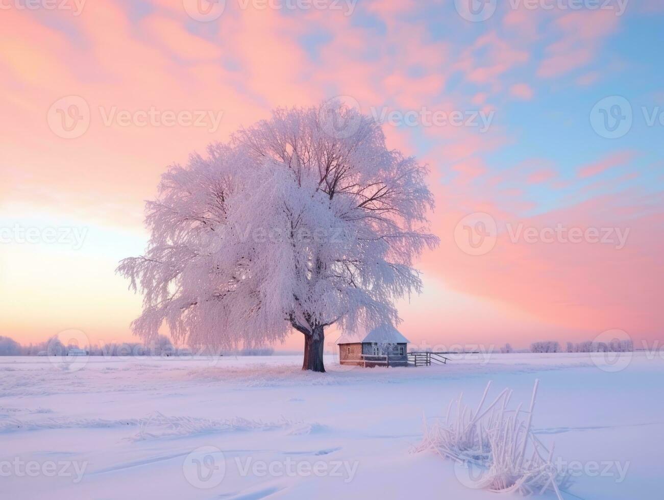 Minimalist winter landscape composition AI Generative photo