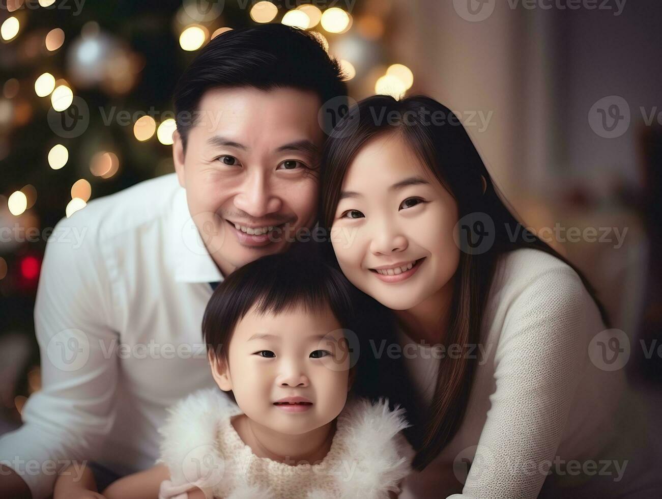 asiático familia disfruta celebrando Navidad víspera juntos ai generativo foto