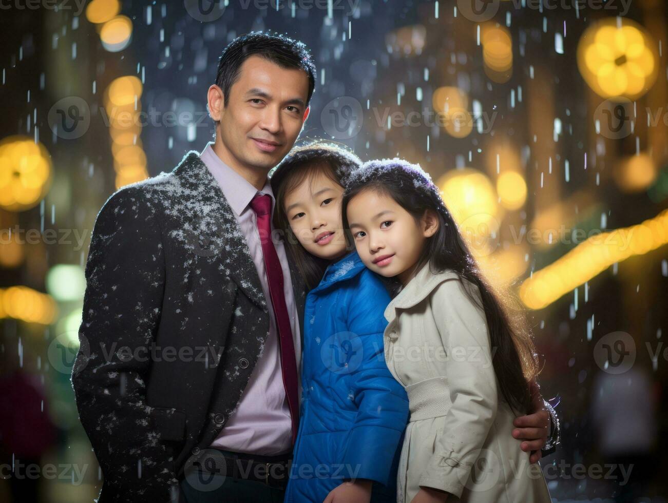 Asian family enjoys celebrating Christmas Eve together AI Generative photo