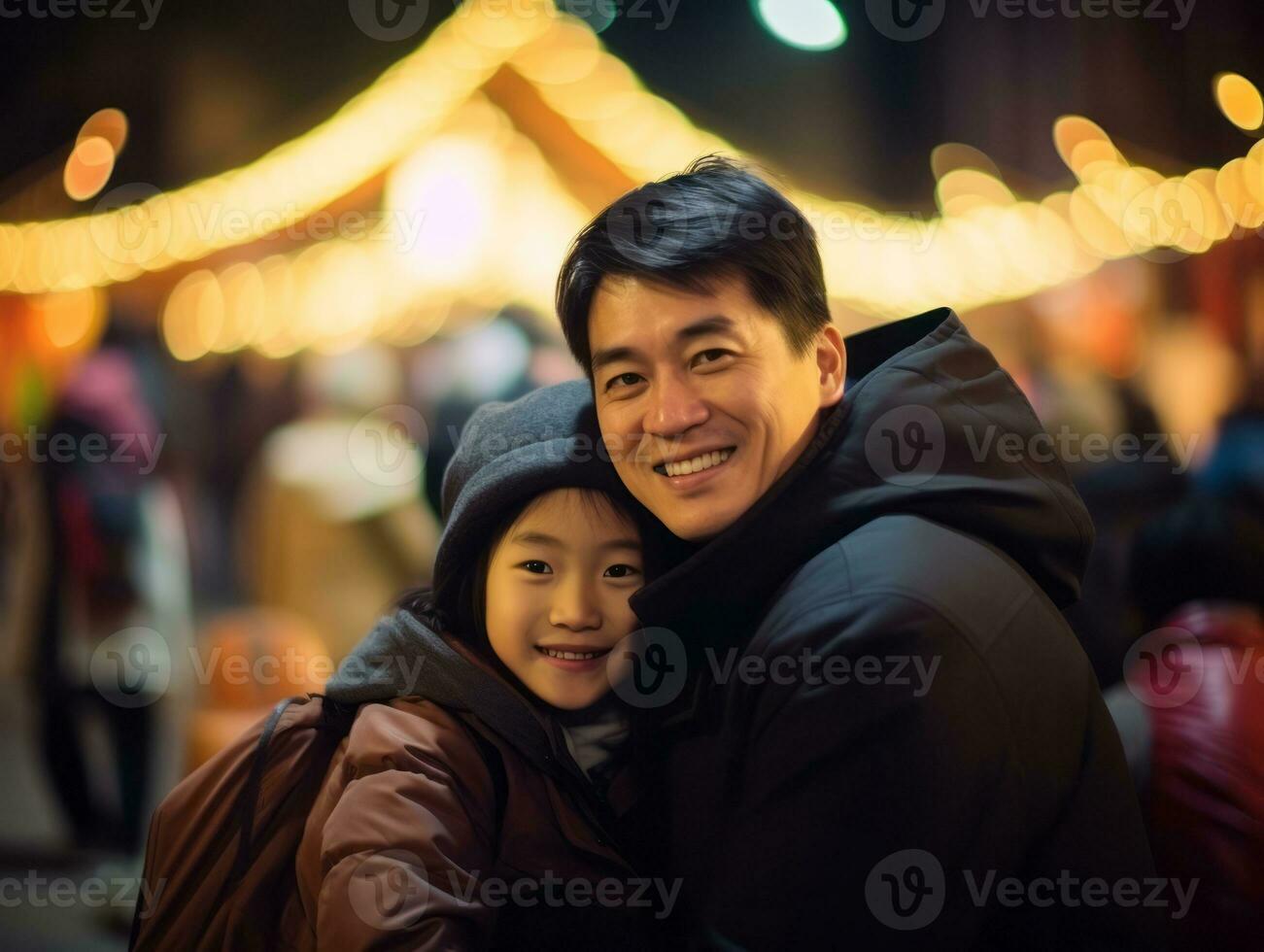 Asian family enjoys celebrating Christmas Eve together AI Generative photo