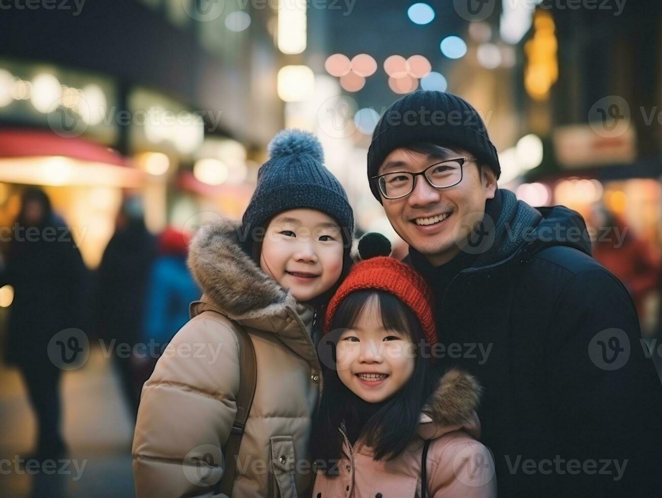 asiático familia disfruta celebrando Navidad víspera juntos ai generativo foto