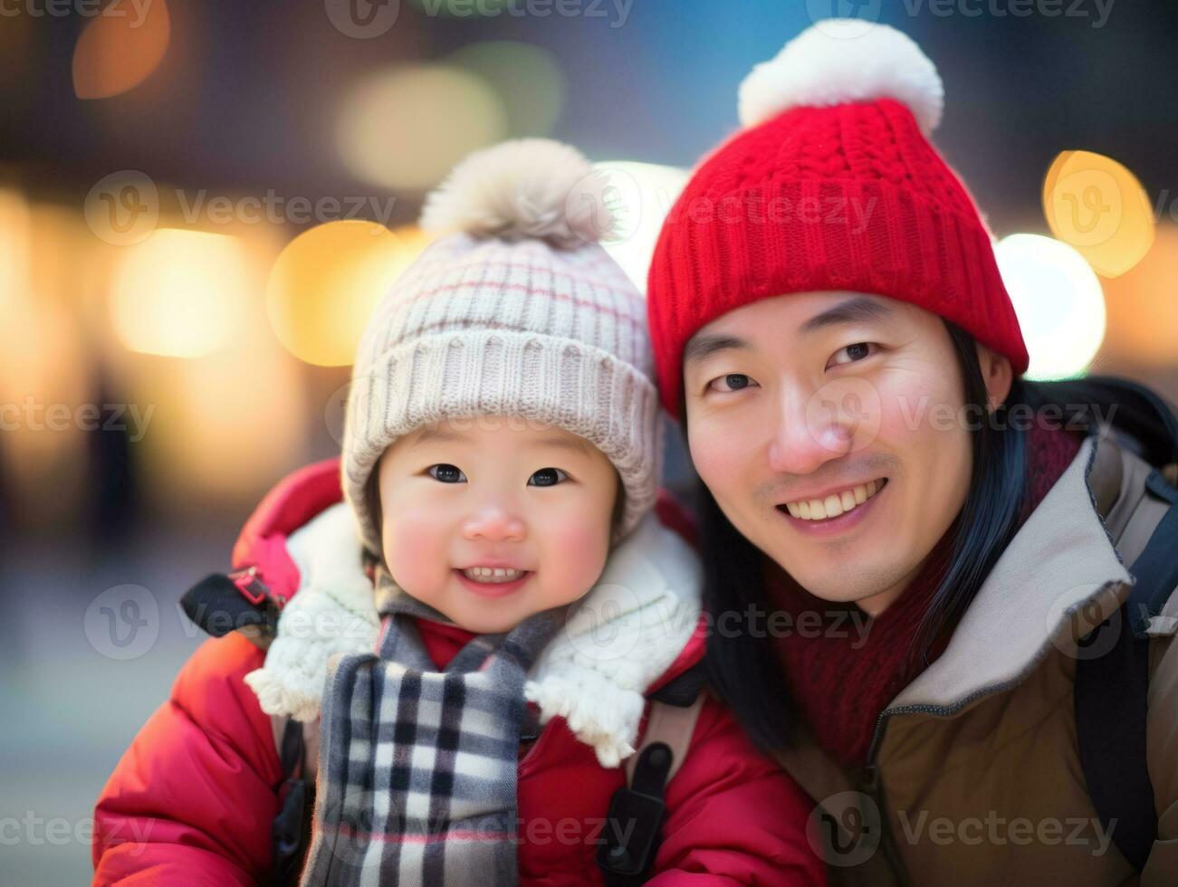 Asian family enjoys celebrating Christmas Eve together AI Generative photo