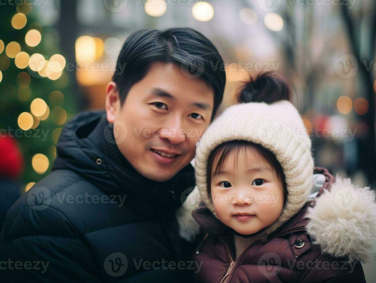 Asian family enjoys celebrating Christmas Eve together AI Generative photo