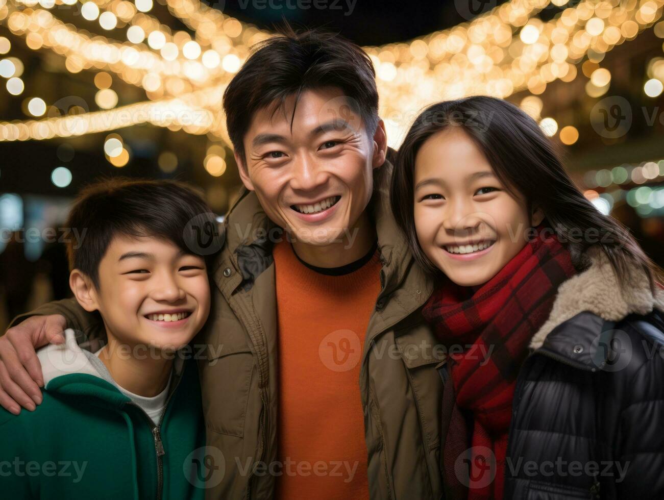 Asian family enjoys celebrating Christmas Eve together AI Generative photo