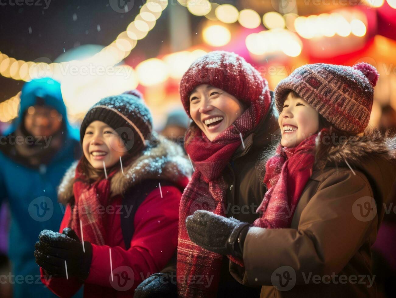 Asian family enjoys celebrating Christmas Eve together AI Generative photo