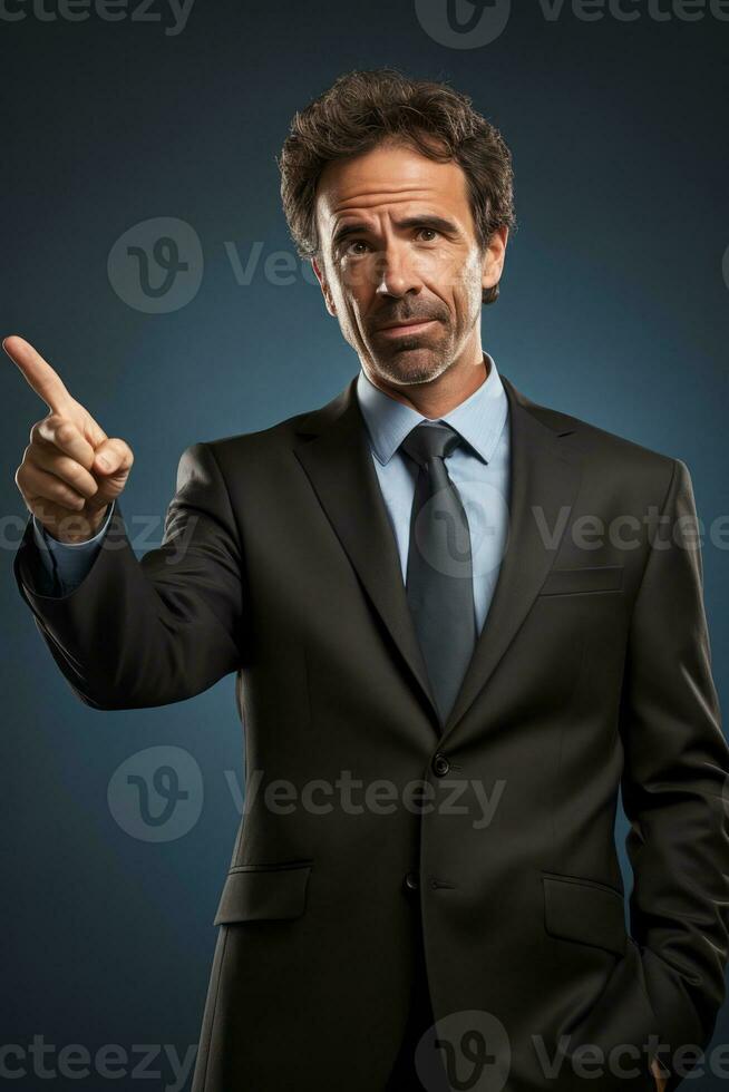 Handsome 40 year old man emotional dynamic gestures on solid background AI Generative photo